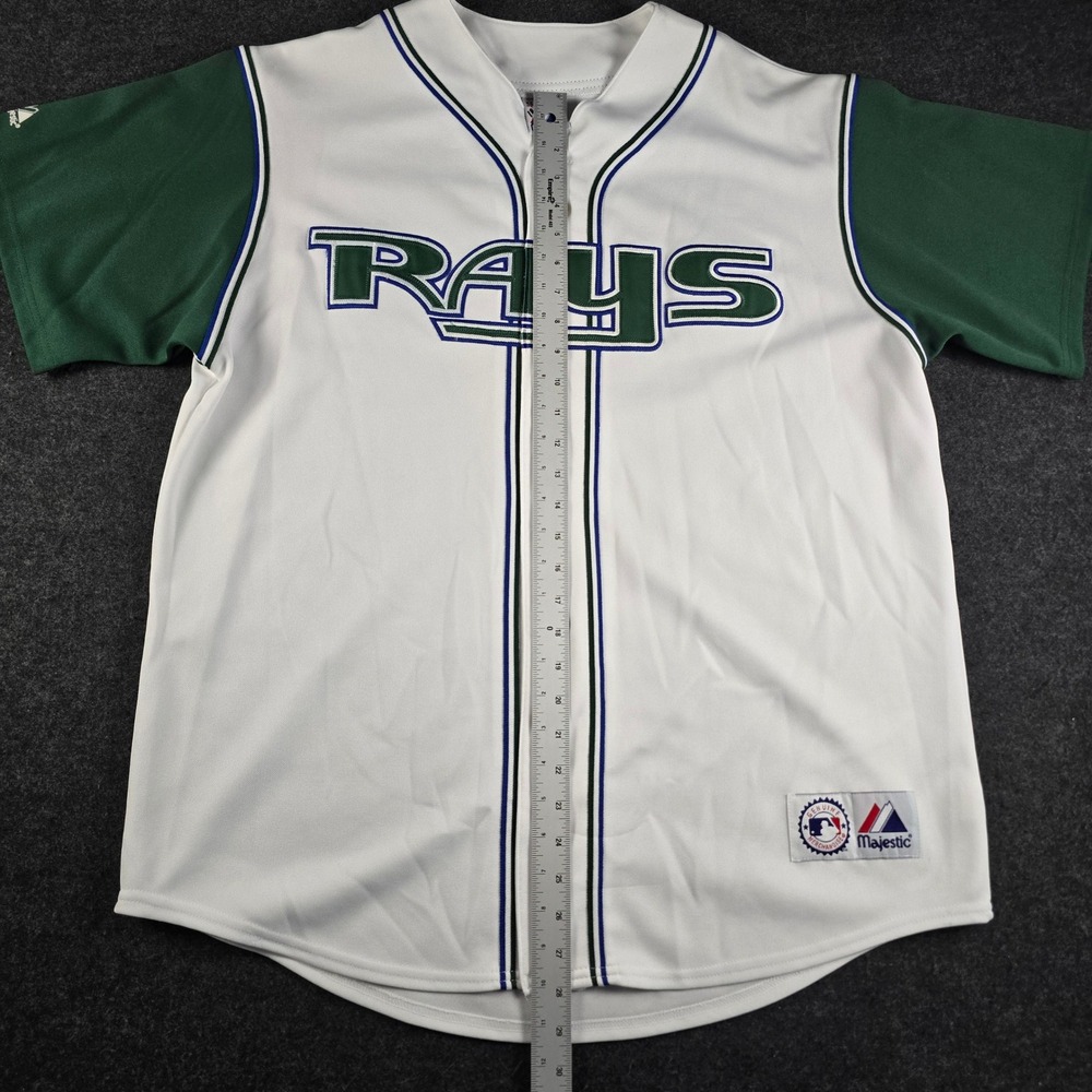 Vtg 90s Majestic Tampa Bay Rays MLB Baseball Jersey White Green Men's XL - Picture 6 of 11